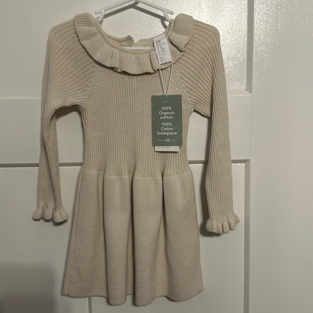 NWT H & M Dress organic Cotton, Ruffled Sleeves And Collar